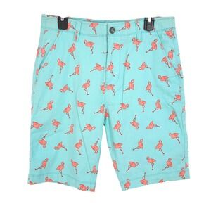 Plugg Flex Flamingo Print Twill Chino Shorts Size 30  (32" Waist) Teal Pink